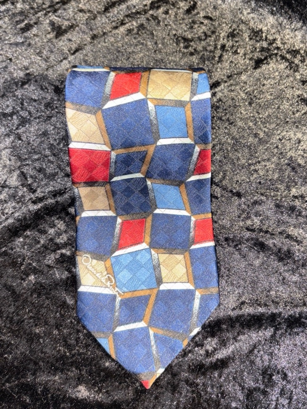 Oscar de la Renta Studio Geometric Abstract Necktie One Size Blue/Red Vintage